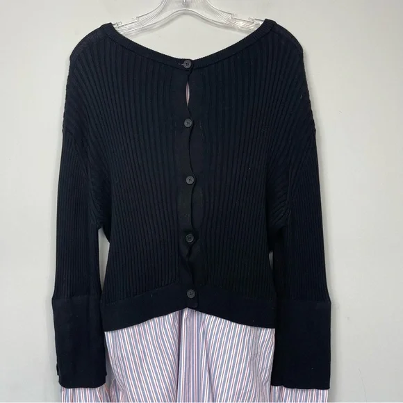 KENZO PARIS LAYERED RIBBED COTTON BLEND KNIT AND COTTON POPLIN SWEATER SHIRT XL - Picture 14 of 16